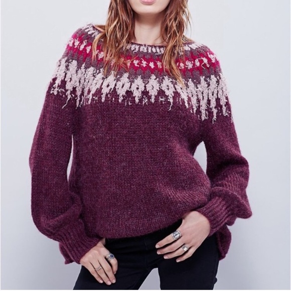 Free People Cozy Soft Baltic Isle Purple and Pink Crew Neck Oversized Sweater S - Picture 9 of 9